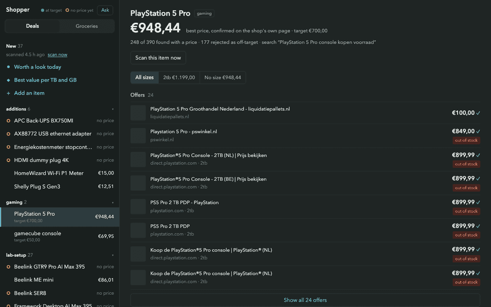 Shopper comparing retailer offers for a PlayStation 5 Pro